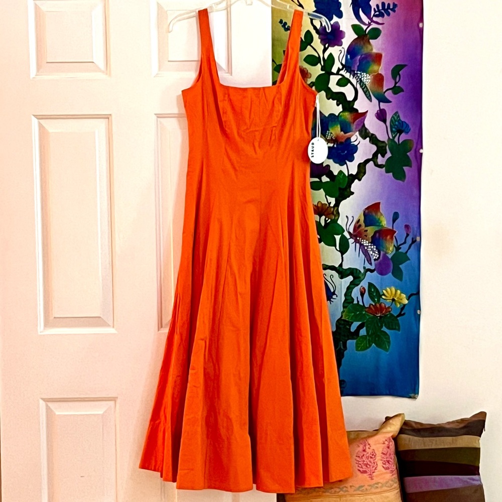 🌺🎉HP🎉🌺 NWT Staud Wells Midi Dress Tangerine - Picture 7 of 14